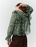 Sheer Printed Ruffle Blouse