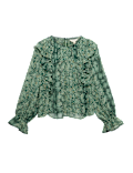 Sheer Printed Ruffle Blouse