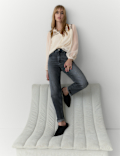 Beaded Yoke Tie Neck Blouson Sleeve Blouse
