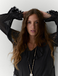 Lace Detail V-Neck Ruffle Blouse