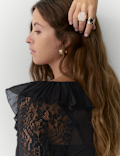 Lace Detail V-Neck Ruffle Blouse