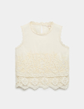 Pure Cotton Corded Embroidered Sleeveless Top