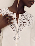Cotton Rich Collarless Cutwork Blouse