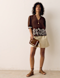 Lyocell Rich Embroidered Notch Neck Blouse