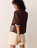 Lyocell Rich Embroidered Notch Neck Blouse