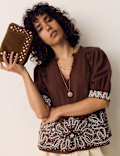 Lyocell Rich Embroidered Notch Neck Blouse