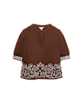 Lyocell Rich Embroidered Notch Neck Blouse