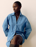Denim Striped Collared Relaxed Shirt