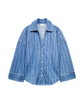 Denim Striped Collared Relaxed Shirt