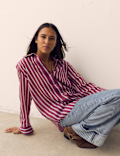 Lyocell Rich Striped Collared Relaxed Shirt