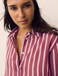 Lyocell Rich Striped Collared Relaxed Shirt