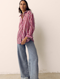 Lyocell Rich Striped Collared Relaxed Shirt