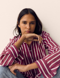 Lyocell Rich Striped Collared Relaxed Shirt