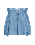 Pure Cotton Lace Up Detail Popover Blouse