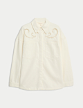 Pure Cotton Denim Collared Cutwork Shirt