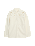 Pure Cotton Denim Collared Cutwork Shirt