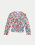 Pure Cotton Floral V-Neck Tie Front Blouse