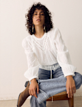 Pure Cotton Textured Tie Waist Blouse