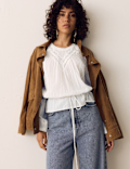 Pure Cotton Textured Tie Waist Blouse