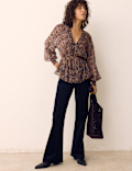 Paisley Floral V Neck Shirred Blouse
