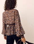 Paisley Floral V Neck Shirred Blouse