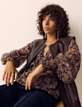 Paisley Floral V Neck Shirred Blouse