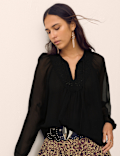 Chiffon Beaded Tie Neck Blouse