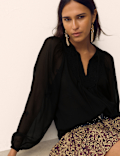 Chiffon Beaded Tie Neck Blouse
