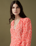 Floral V-Neck Midi Wrap Dress