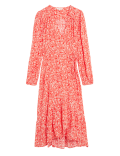 Floral V-Neck Midi Wrap Dress