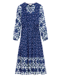 Floral Tie Neck Midaxi Waisted Dress