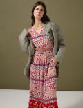 Floral Tie Neck Belted Midaxi Waisted Dress