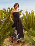 Pure Cotton Floral Square Neck Midaxi Dress
