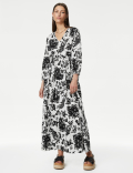 Linen Rich Floral V-Neck Maxi Tiered Dress