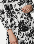 Linen Rich Floral V-Neck Maxi Tiered Dress