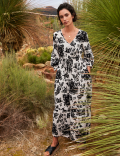 Linen Rich Floral V-Neck Maxi Tiered Dress