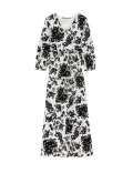 Linen Rich Floral V-Neck Maxi Tiered Dress