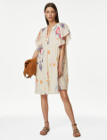 Pure Cotton Printed V-Neck Shift Dress