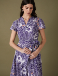 Pure Cotton Floral Notch Neck Midaxi Dress