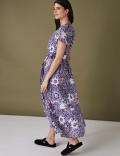 Pure Cotton Floral Notch Neck Midaxi Dress