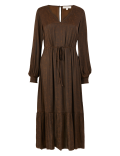 Satin Jacquard Shirred Detail Dress
