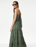Pure Cotton Broderie V-Neck Midaxi Dress