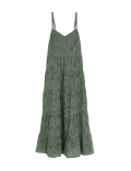 Pure Cotton Broderie V-Neck Midaxi Dress