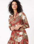 Tropical Print Shirt Midi Dress