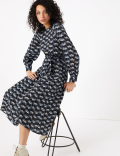 Printed Tie Waist Midi Dress