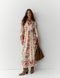 Printed V-Neck Maxi Tea Dress