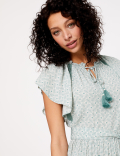 Crepe Printed Frill Detail Midi Dress