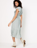 Crepe Printed Frill Detail Midi Dress