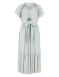 Crepe Printed Frill Detail Midi Dress