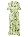 Fern Print V-Neck Midi Wrap Dress